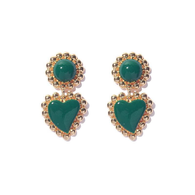 Heart-Shaped Drop Earrings In Gold And Enamel