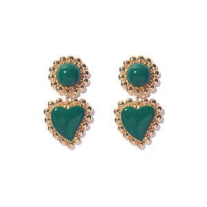 Heart-Shaped Drop Earrings In Gold And Enamel