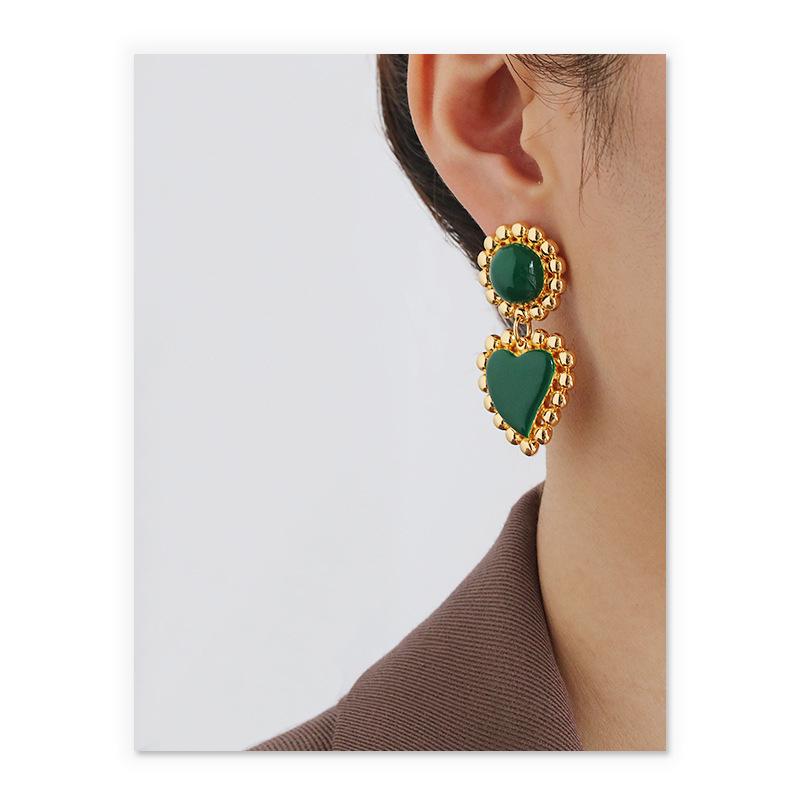 Heart-Shaped Drop Earrings In Gold And Enamel