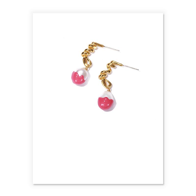 Baroque Pearl Drop Earrings In Gold And Enamel