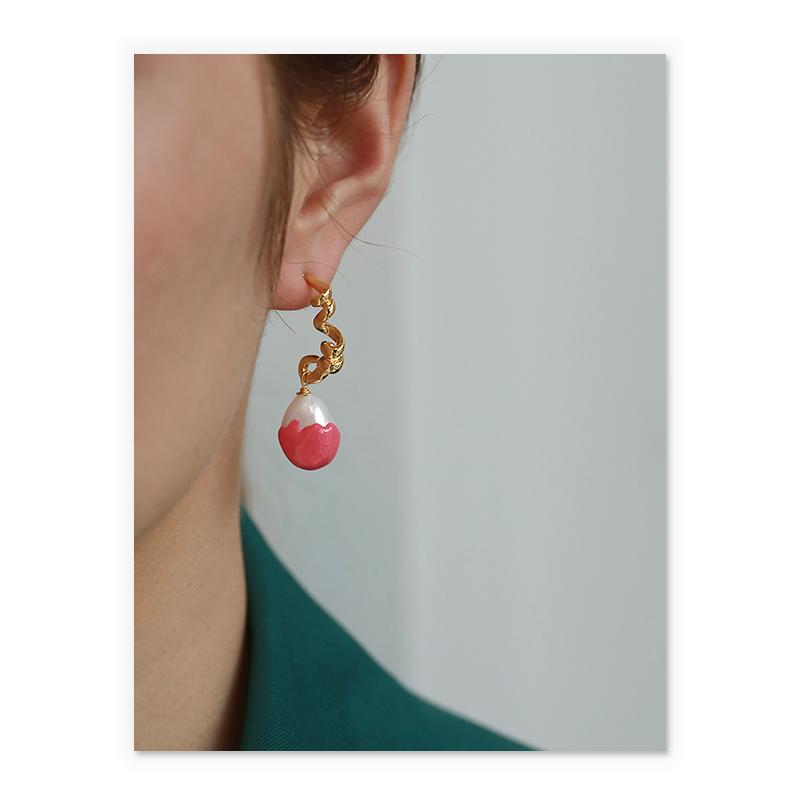 Baroque Pearl Drop Earrings In Gold And Enamel
