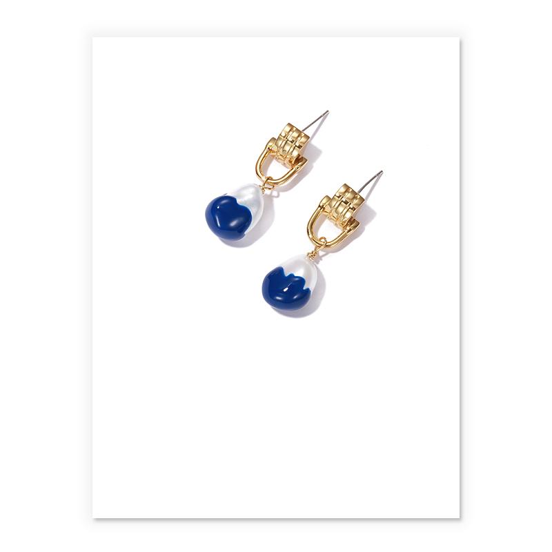Baroque Pearl Drop Earrings In Gold And Enamel