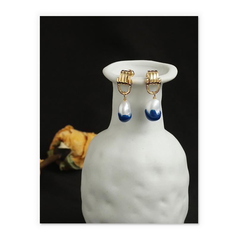 Baroque Pearl Drop Earrings In Gold And Enamel