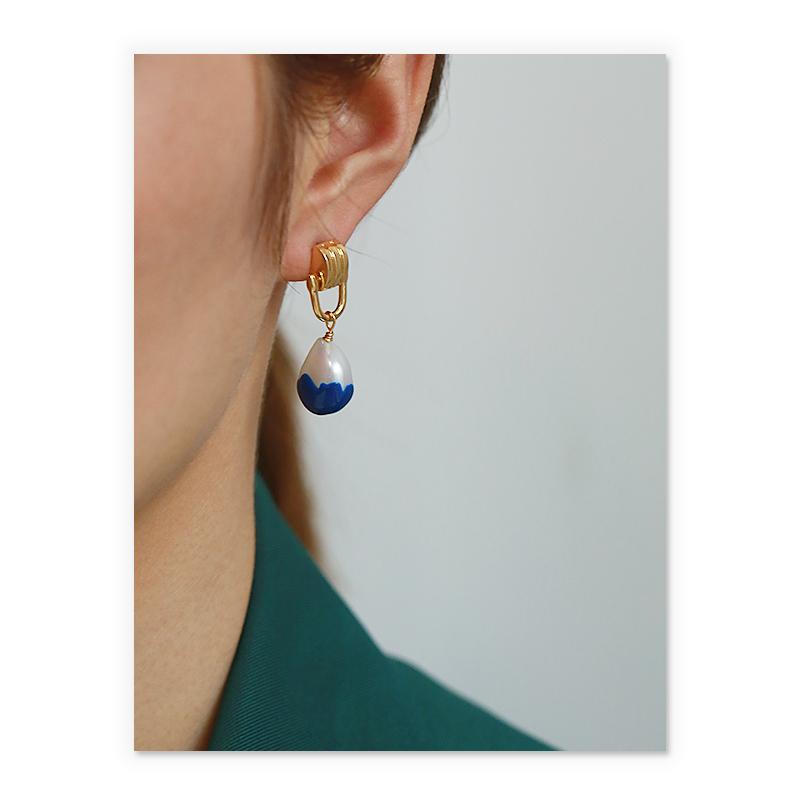 Baroque Pearl Drop Earrings In Gold And Enamel