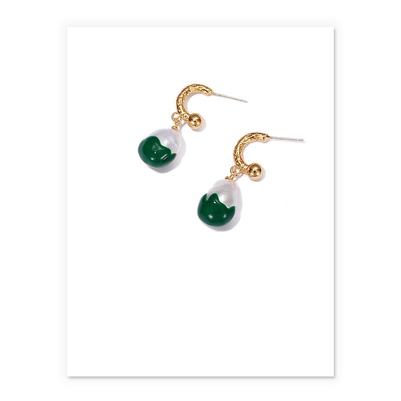 Baroque Pearl Drop Earrings In Gold And Enamel