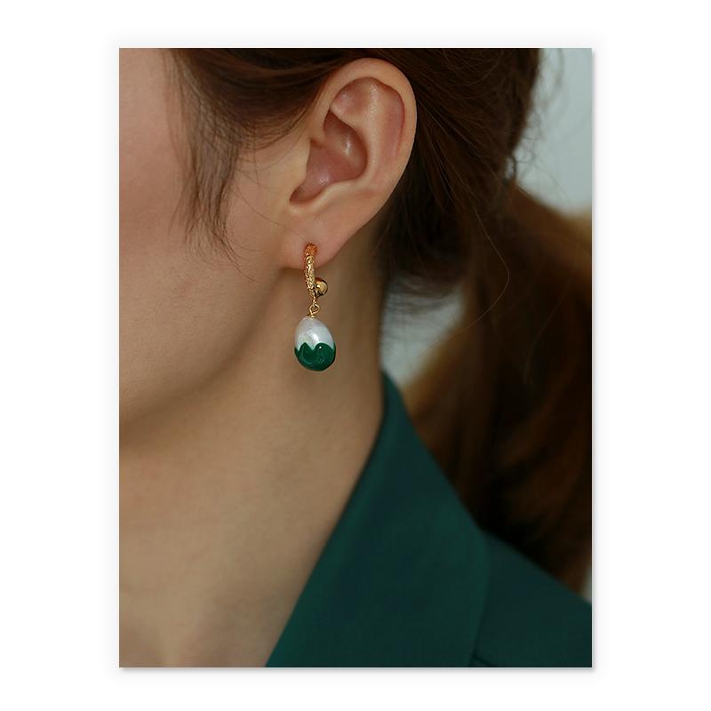 Baroque Pearl Drop Earrings In Gold And Enamel