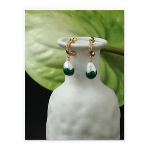 Baroque Pearl Drop Earrings In Gold And Enamel