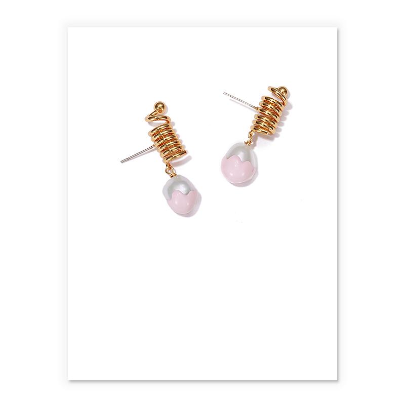 Baroque Pearl Drop Earrings In Gold And Enamel