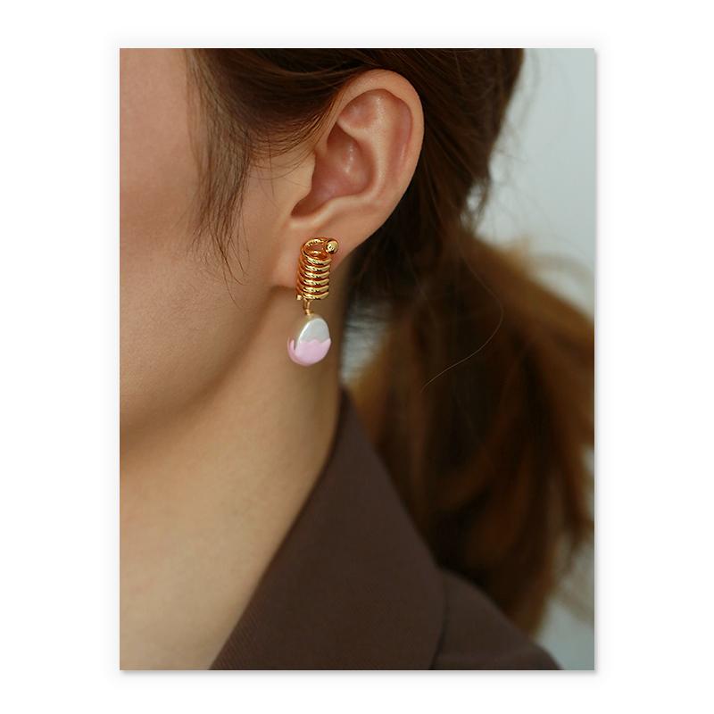 Baroque Pearl Drop Earrings In Gold And Enamel