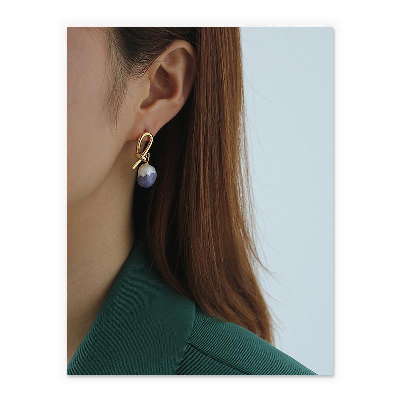 Baroque Pearl Drop Earrings in Gold and Enamel