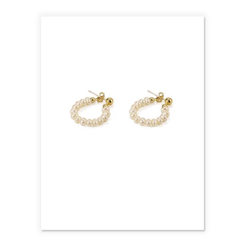 Dainty Pearl Huggies In Gold