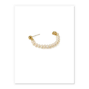 Dainty Pearl Huggies In Gold