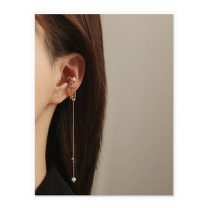 Dainty Pearl Drop Ear Cuff in Gold