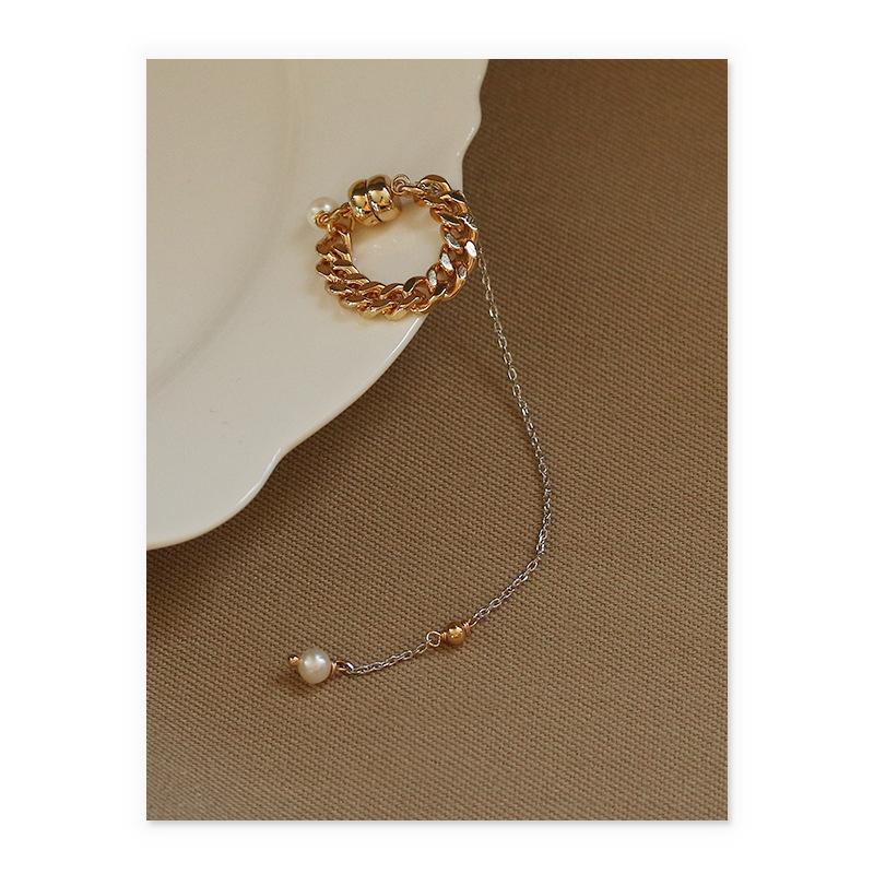 Dainty Pearl Drop Ear Cuff in Gold