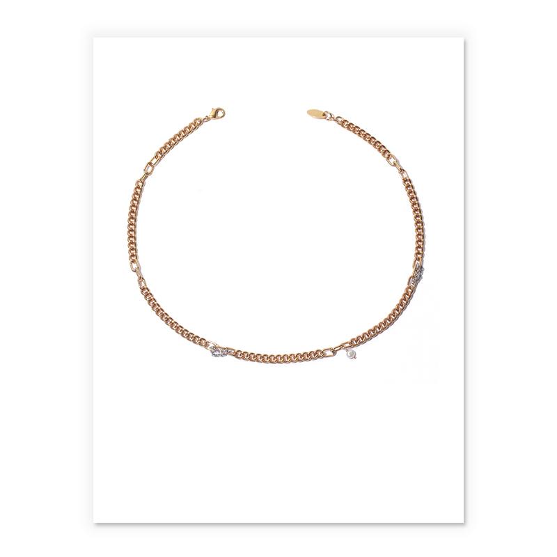 Bold And Thin Chain Necklace with Pearl In Gold