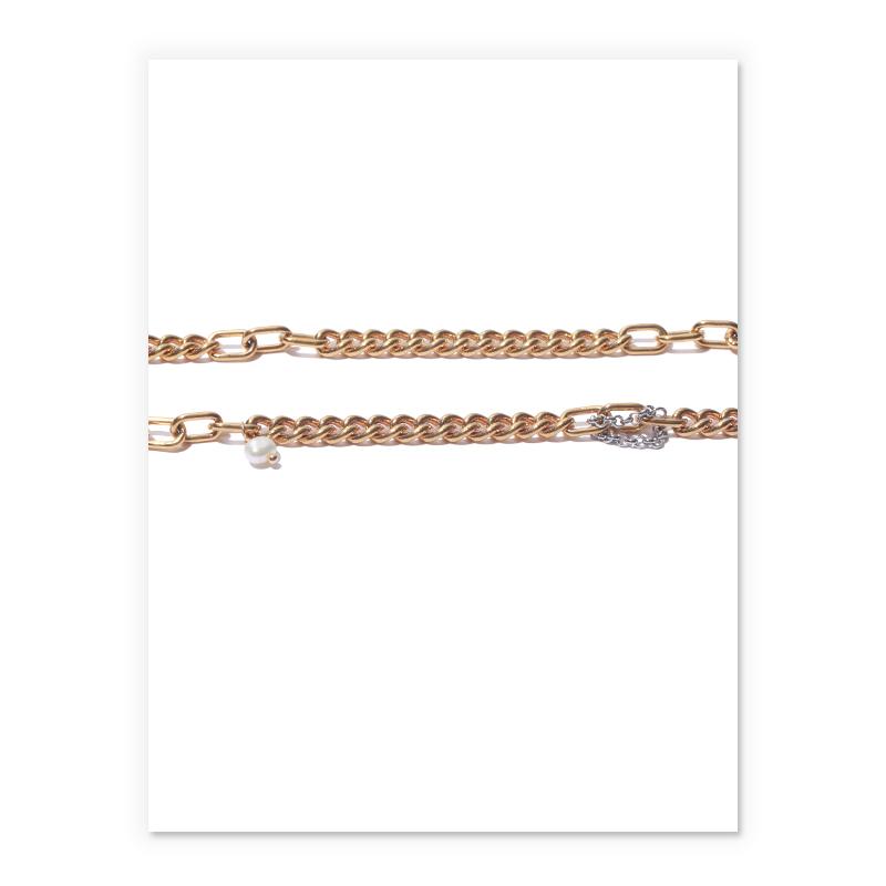 Bold And Thin Chain Necklace with Pearl In Gold