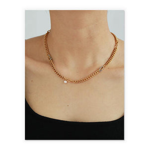 Bold And Thin Chain Necklace with Pearl In Gold