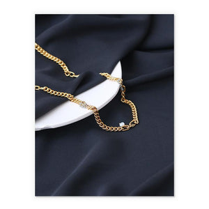 Bold And Thin Chain Necklace with Pearl In Gold