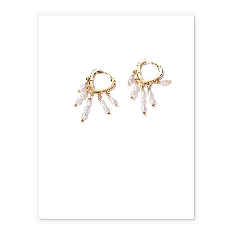 Dainty Pearl Tassel Drop Huggies In Gold