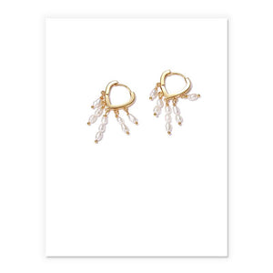 Dainty Pearl Tassel Drop Huggies In Gold