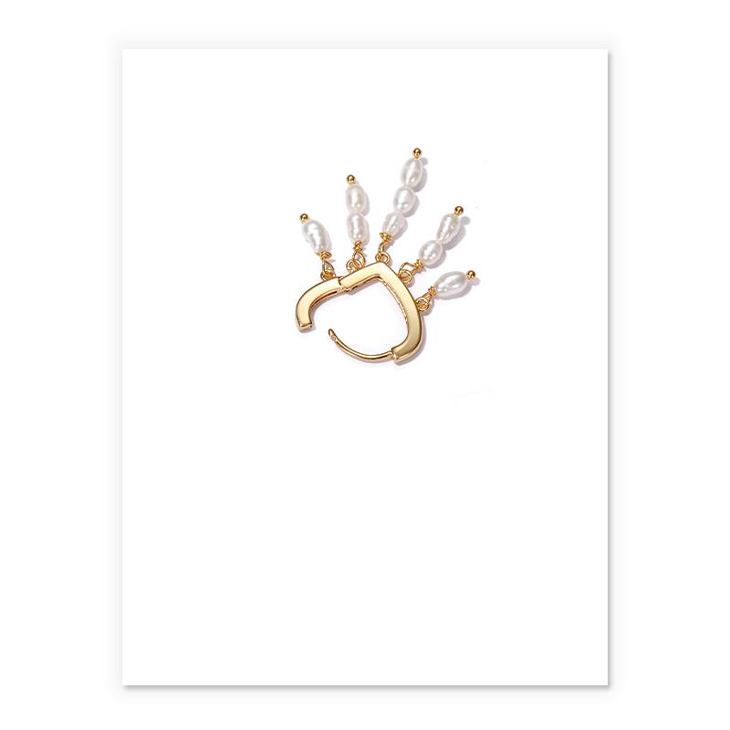 Dainty Pearl Tassel Drop Huggies In Gold