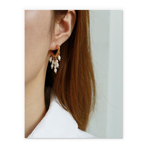 Dainty Pearl Tassel Drop Huggies In Gold