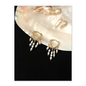Dainty Pearl Tassel Drop Huggies In Gold