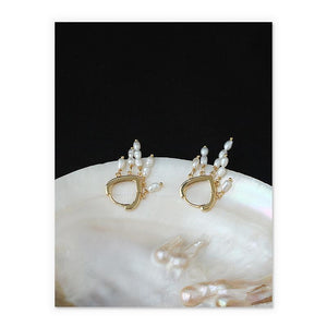 Dainty Pearl Tassel Drop Huggies In Gold