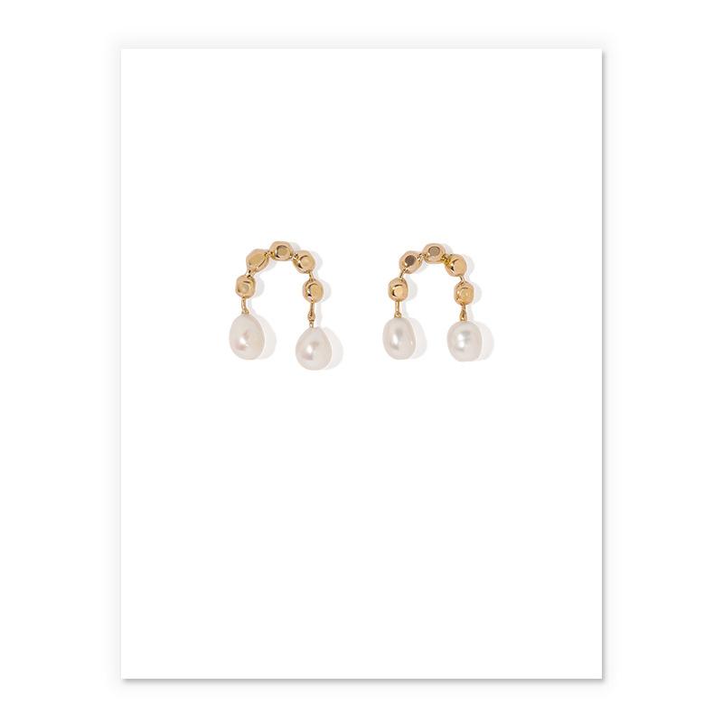 Double Teardrop Pearl Earrings In Gold