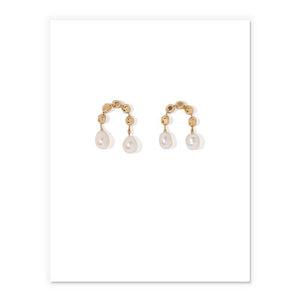 Double Teardrop Pearl Earrings In Gold