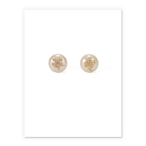 Large Pearl Stud Earrings Embellished With Gold Leaves