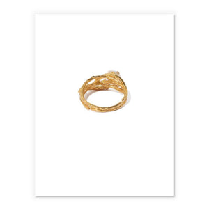 Thorns Layered Open Ring With Pearl With Gold Leaves