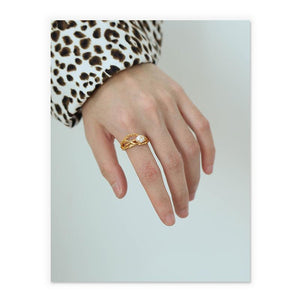 Thorns Layered Open Ring With Pearl With Gold Leaves