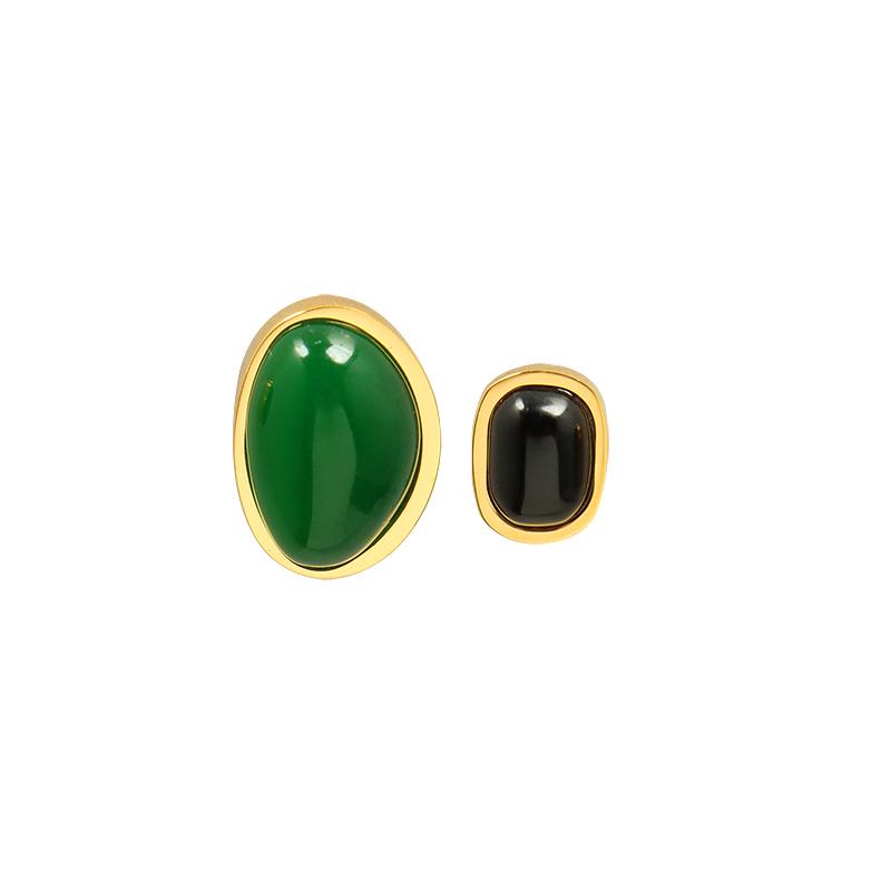 Double Gemstones Stud Earrings In Gold