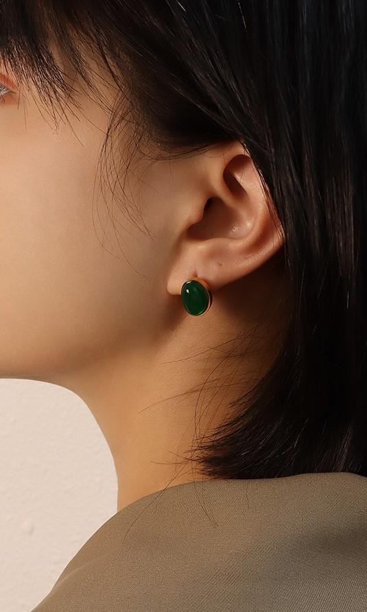 Double Gemstones Stud Earrings In Gold