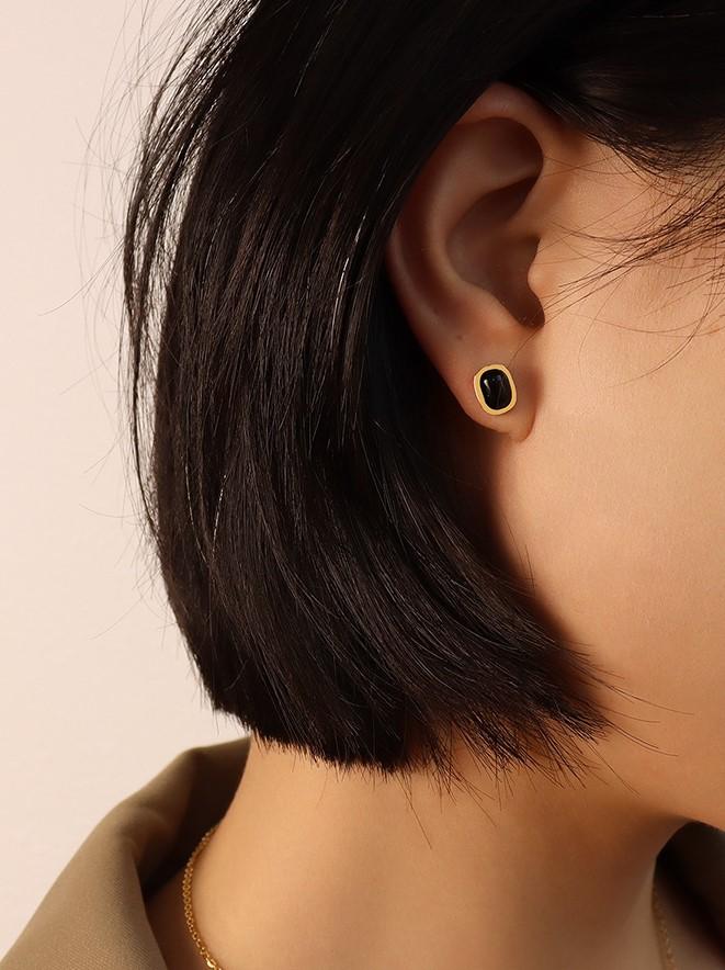 Double Gemstones Stud Earrings In Gold