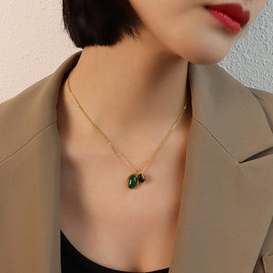 Double Gemstones Chain Necklace In Gold