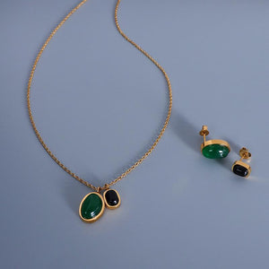 Double Gemstones Chain Necklace In Gold