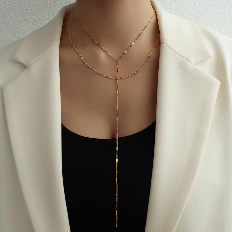 Short And Long Mariner Chain Layered Necklaces In Gold