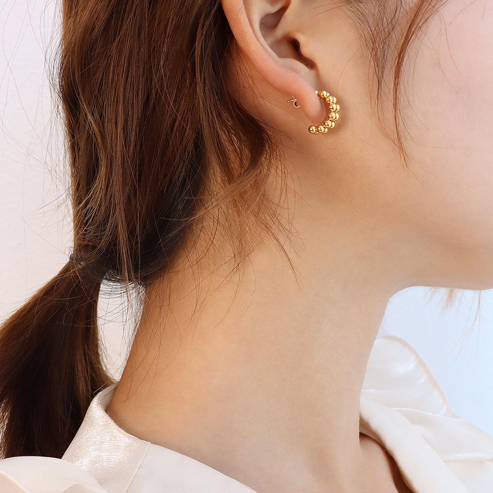 Dainty Beaded Hoops In Gold