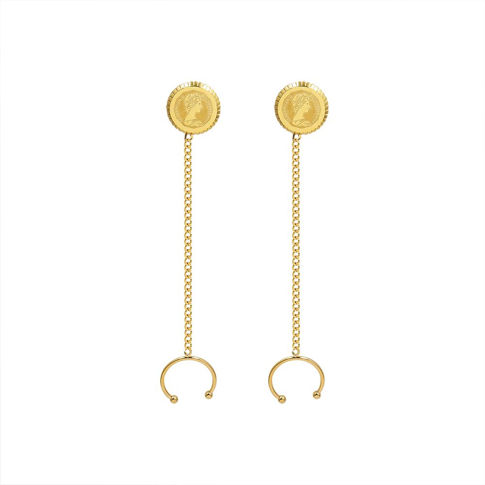 Her Majesty Medallion Ear Cuff/Stud Earring In Gold