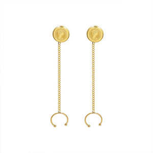 Her Majesty Medallion Ear Cuff/Stud Earring In Gold