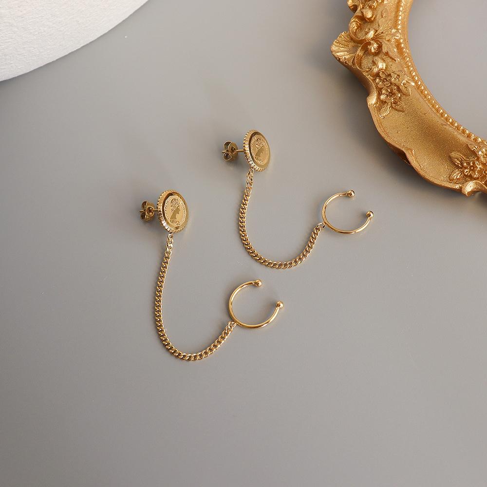 Her Majesty Medallion Ear Cuff/Stud Earring In Gold