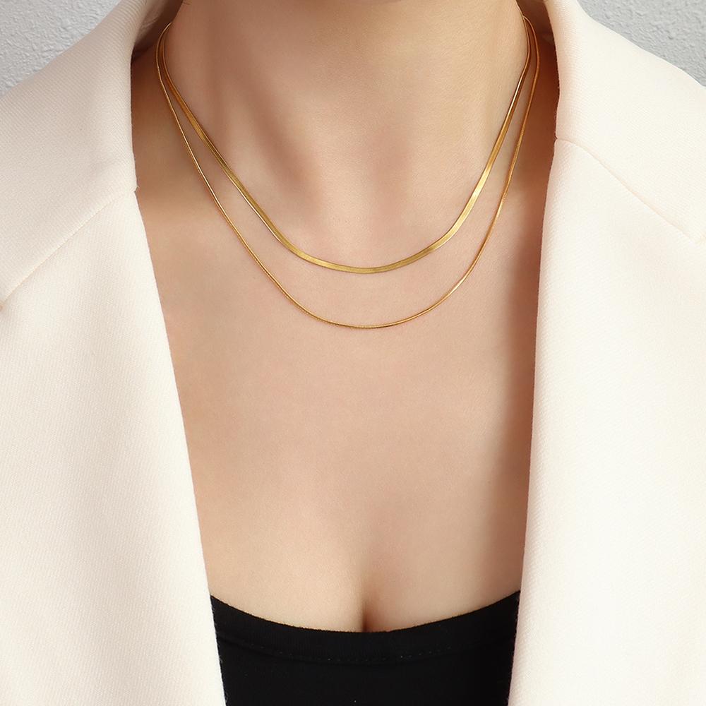 Simple Layered Chain Necklace In Gold