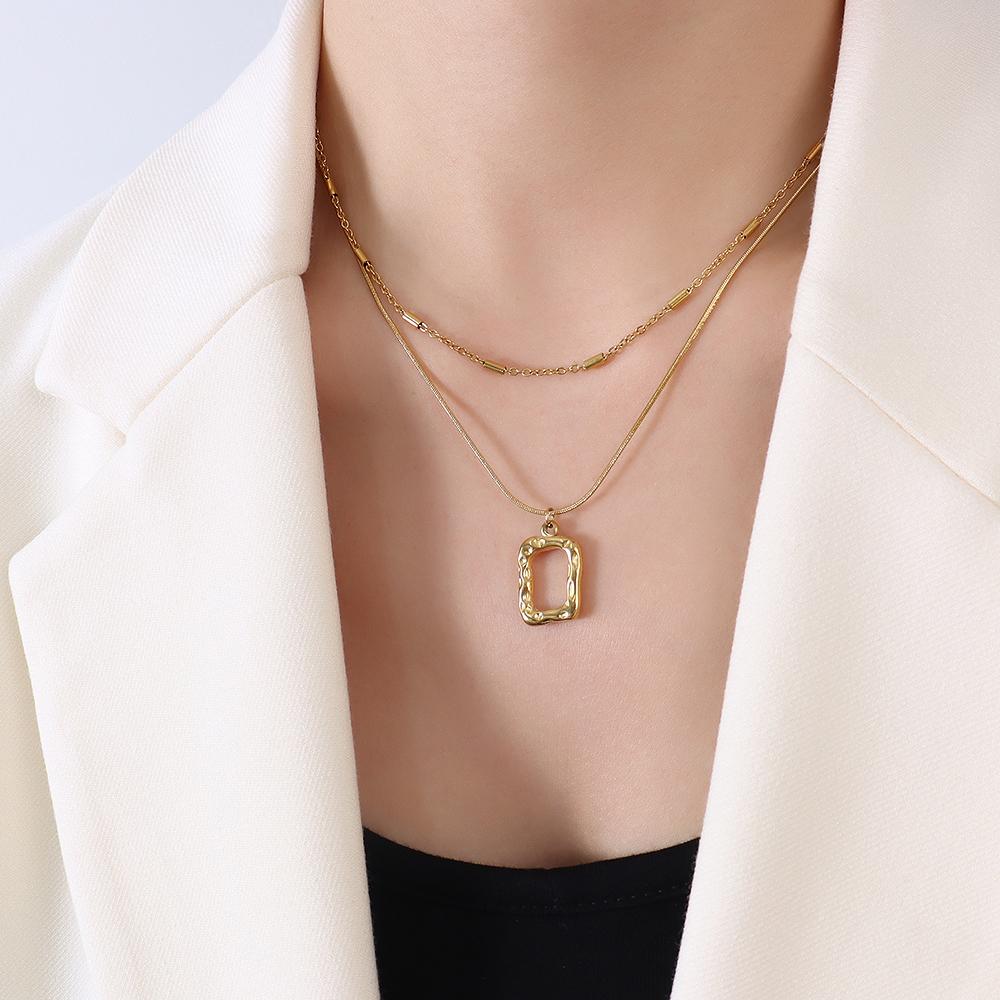 Cube Pendant Drop Layerd Necklace In Gold