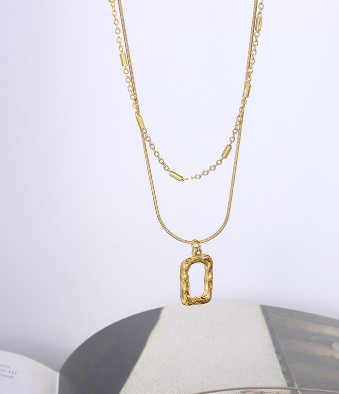 Cube Pendant Drop Layerd Necklace In Gold