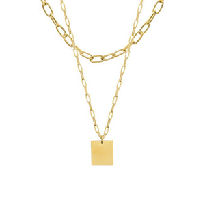 Cube Pendant Layerd Necklace