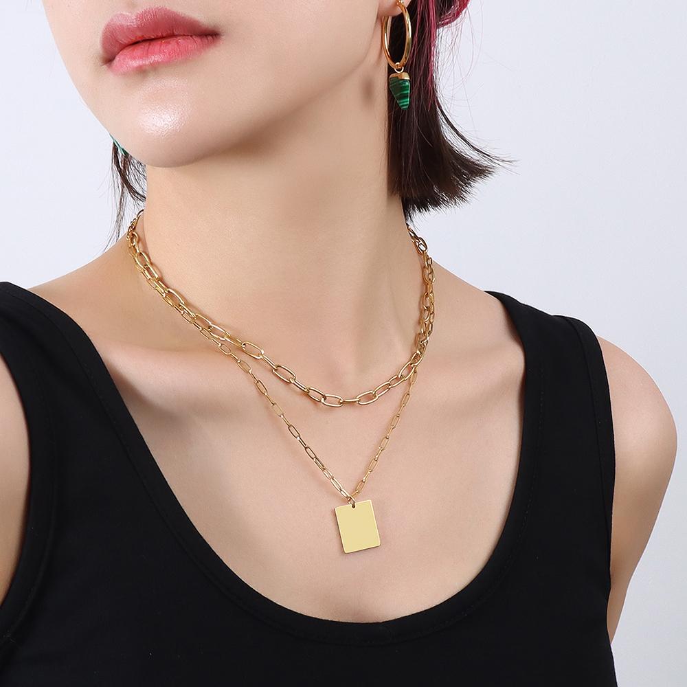 Cube Pendant Layerd Necklace