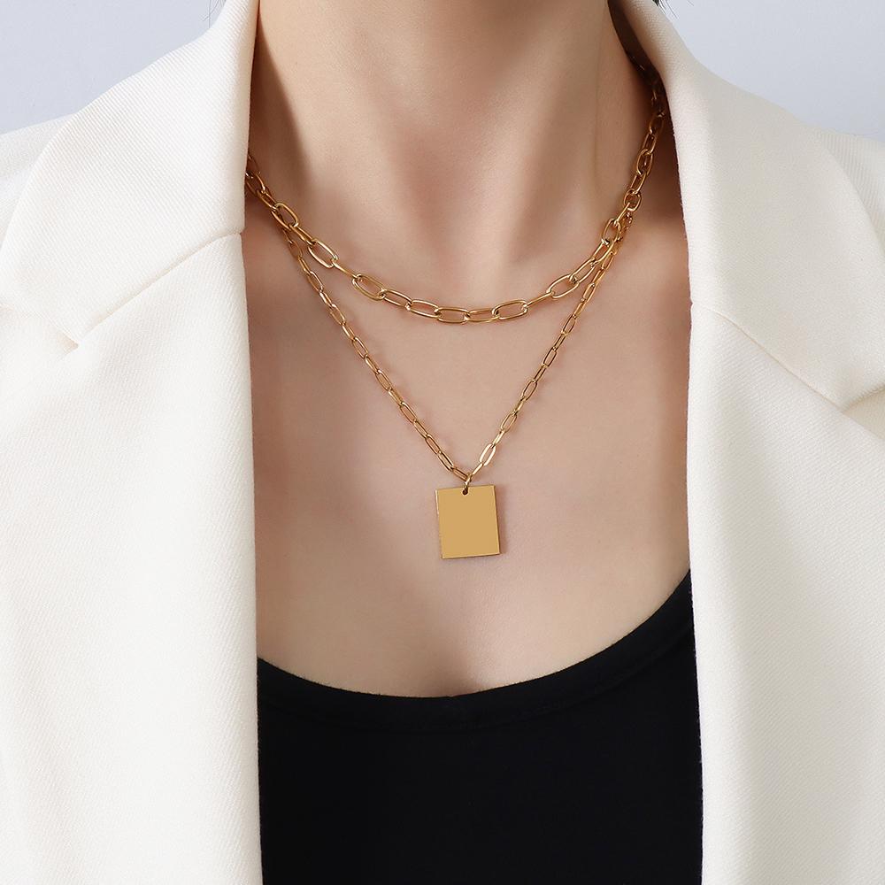 Cube Pendant Layerd Necklace